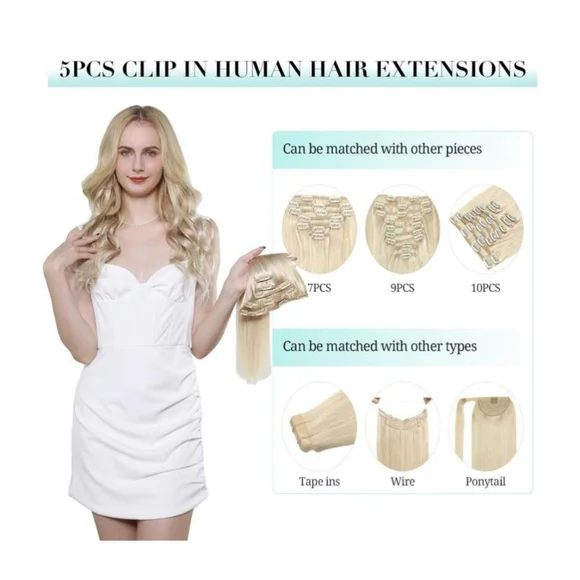 Clip ins 100% human hair extensions 22 inch - Picture 3 of 7